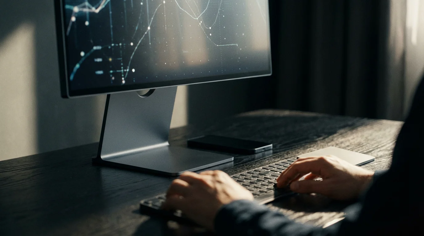 Dark desk setup with face-down smartphone, emphasizing deep work and concentration using Do Not Disturb.