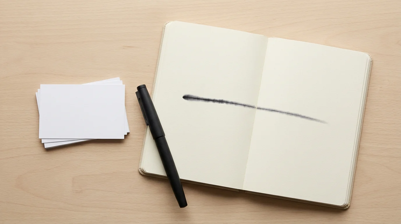 Flat lay photo of an open journal showing one written priority task, symbolizing decision offloading.