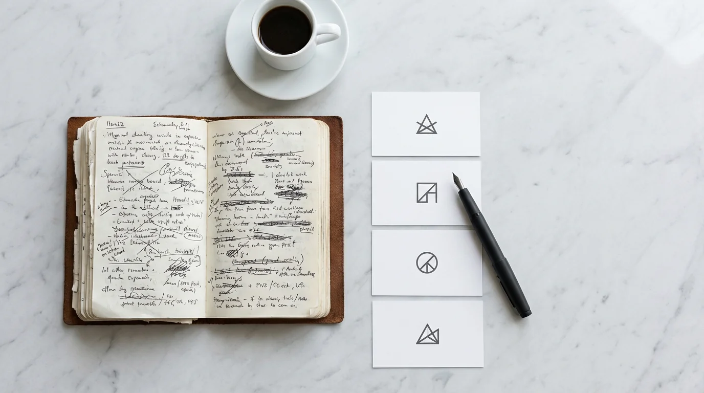 Flat lay showing reorganized goal milestones on index cards next to a journal.