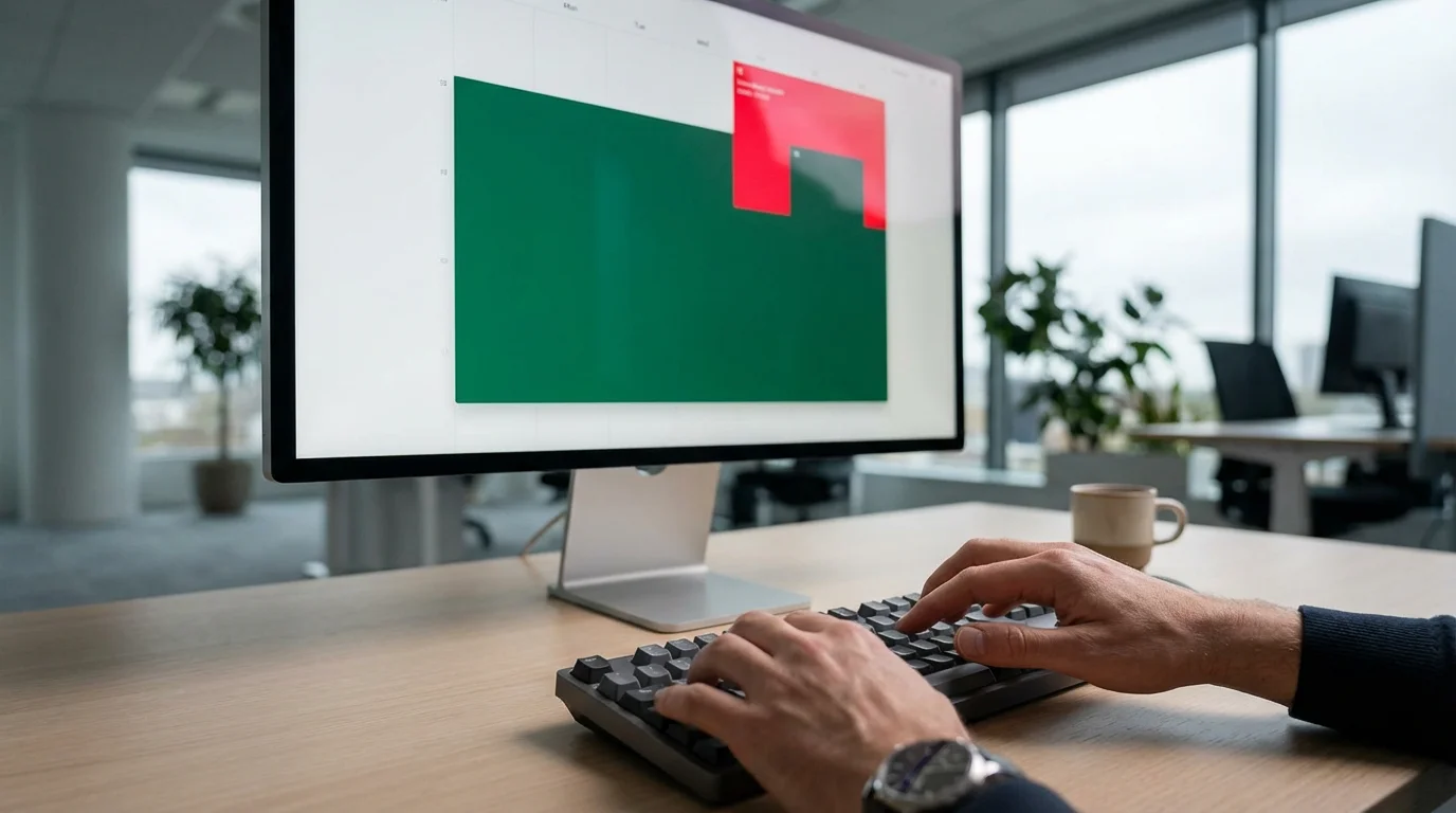 Low angle photo of a calendar screen showing a red meeting block intruding on protected green deep work time.