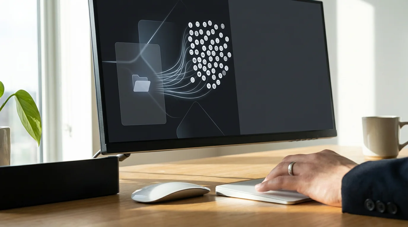 Low angle photo of a computer screen showing email filters automatically sorting bulk newsletters into a folder.