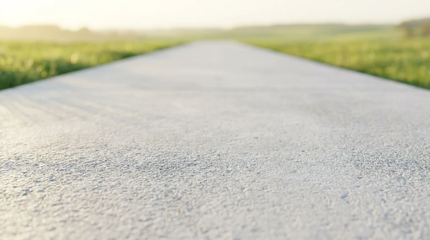 Low angle photograph of a long, clean concrete path stretching into the soft morning light.
