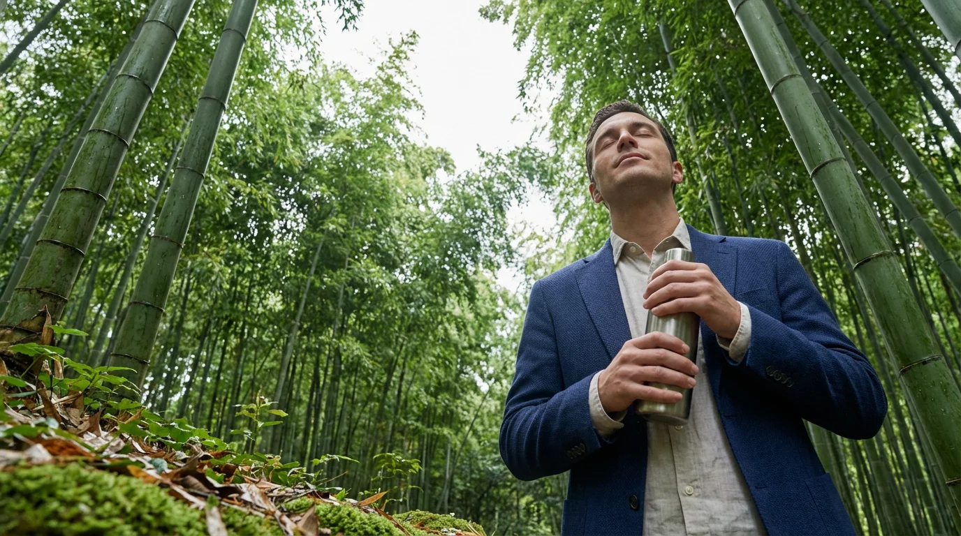 Low angle shot of professional taking a refreshing break in a green garden