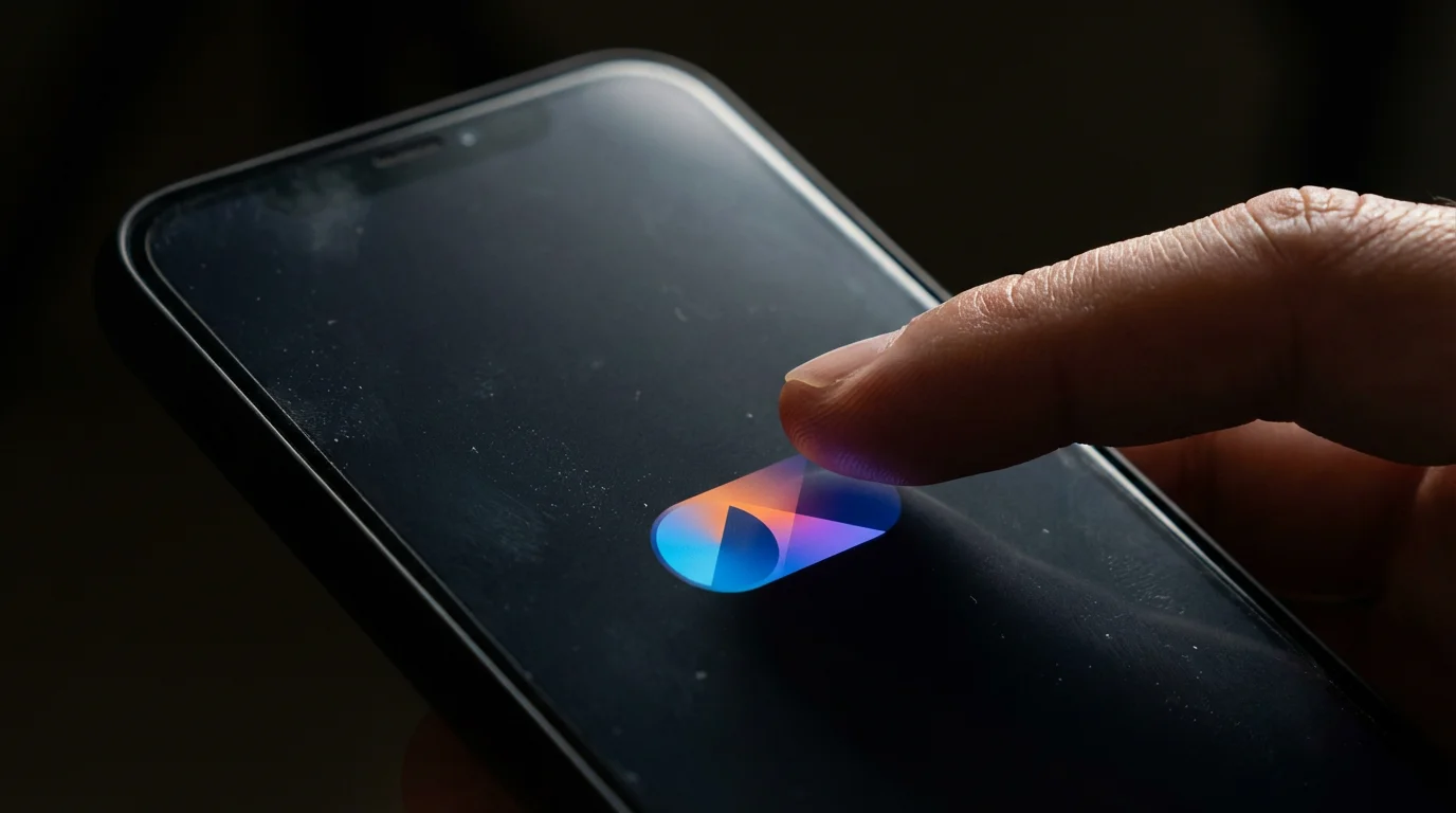 Macro photo of a finger adjusting abstract smartphone notification settings in moody light.