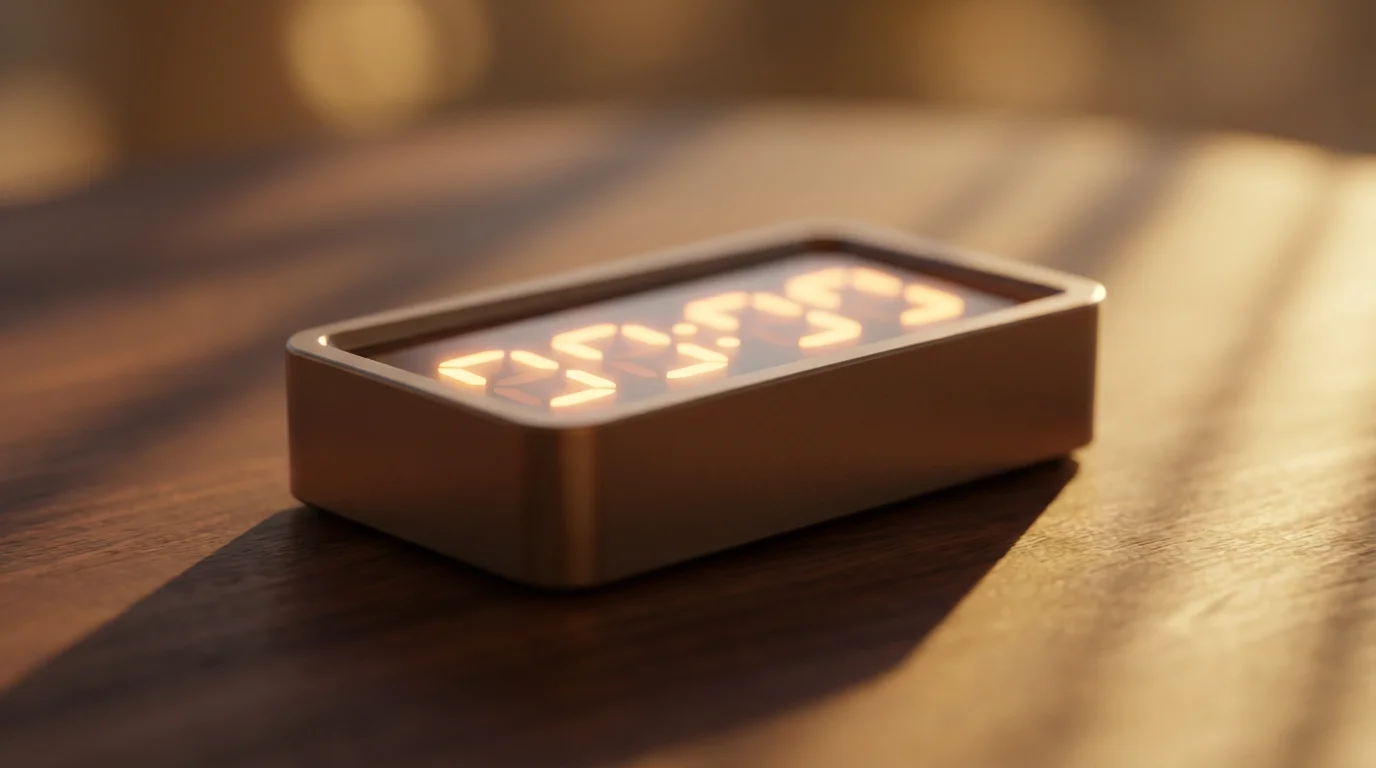 Macro photograph of a digital countdown timer displaying glowing numbers during the warm golden hour.