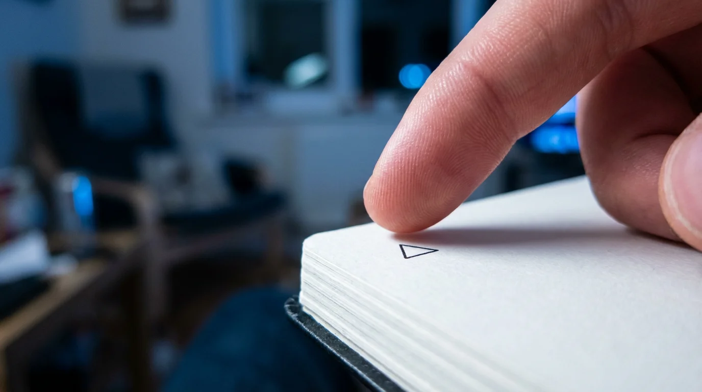 Macro photograph of a focused finger over a notebook, symbolizing order in a chaotic home.