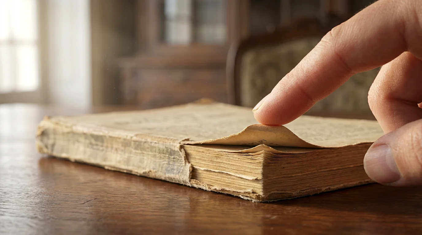 Macro photograph of an index finger touching a book page, symbolizing a reading habit cue.