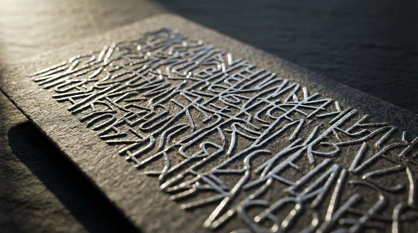 Macro photograph showing a complex security recovery key card under dramatic afternoon shadow lighting.