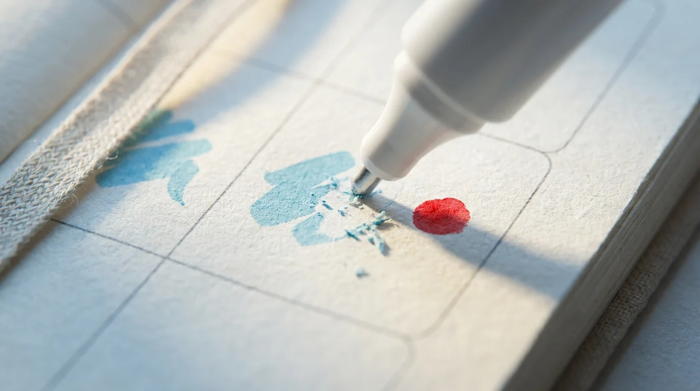 Macro photograph showing a task being erased from a planner to make room for a new priority.