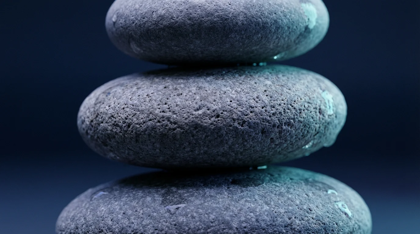 Macro photography of balanced zen stones in cool blue lighting representing structured growth.