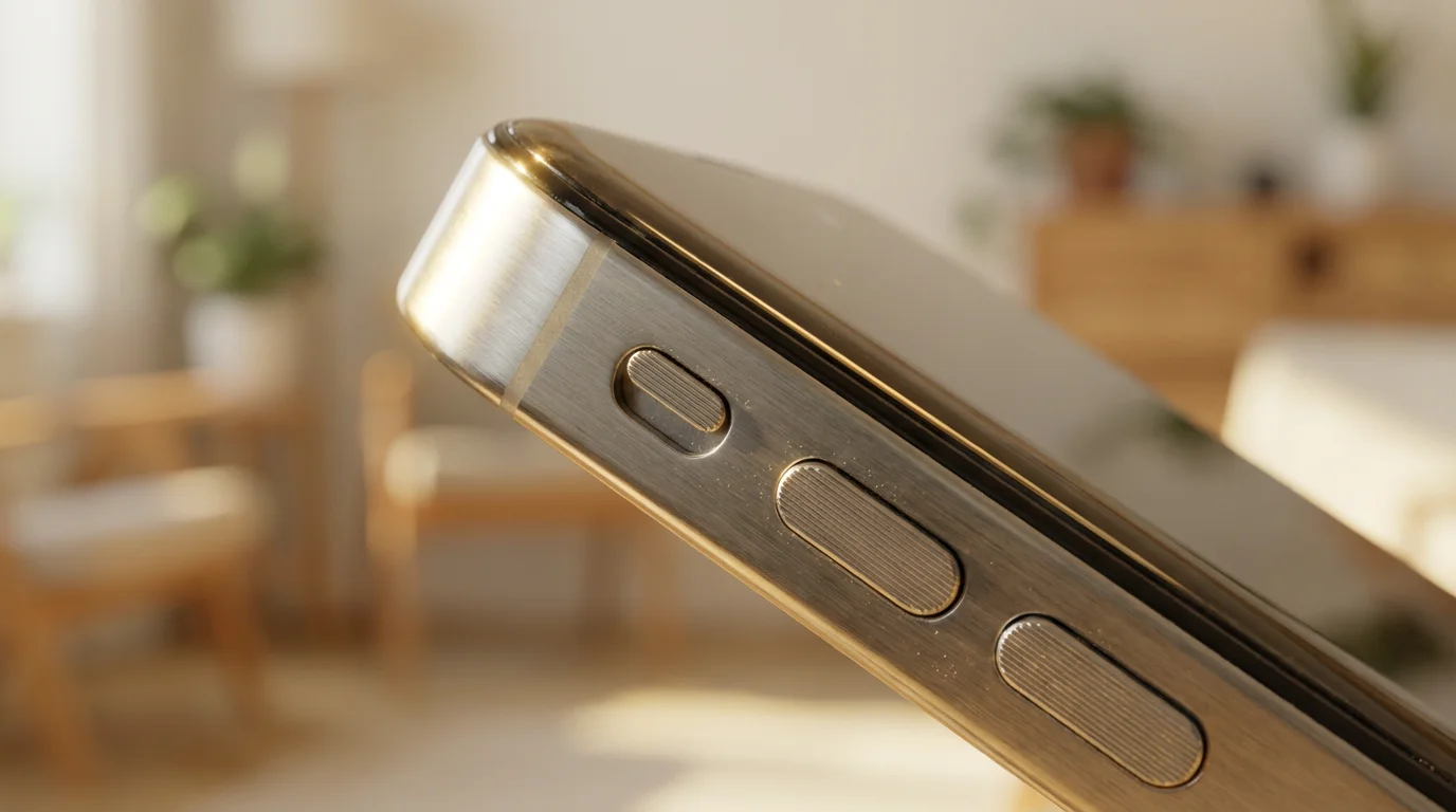 Macro photography of smartphone side buttons and mute switch in soft light