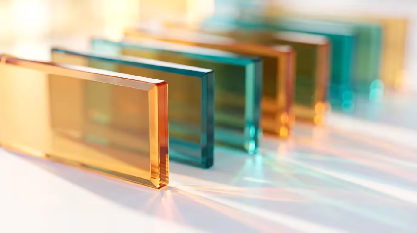 Macro photography of translucent colored glass dividers representing email organization and filtering.