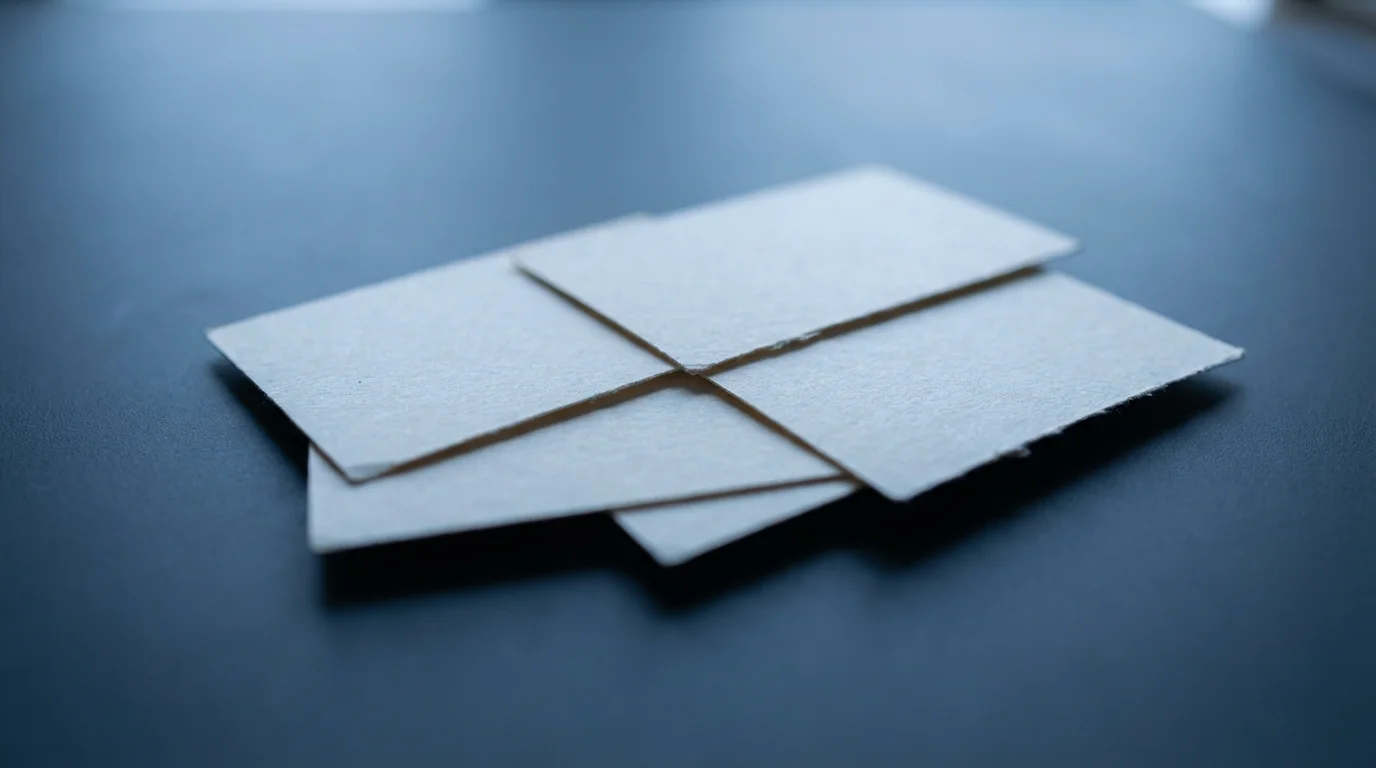 Macro shot of neatly grouped index cards on a dark surface during blue hour, symbolizing prioritization.