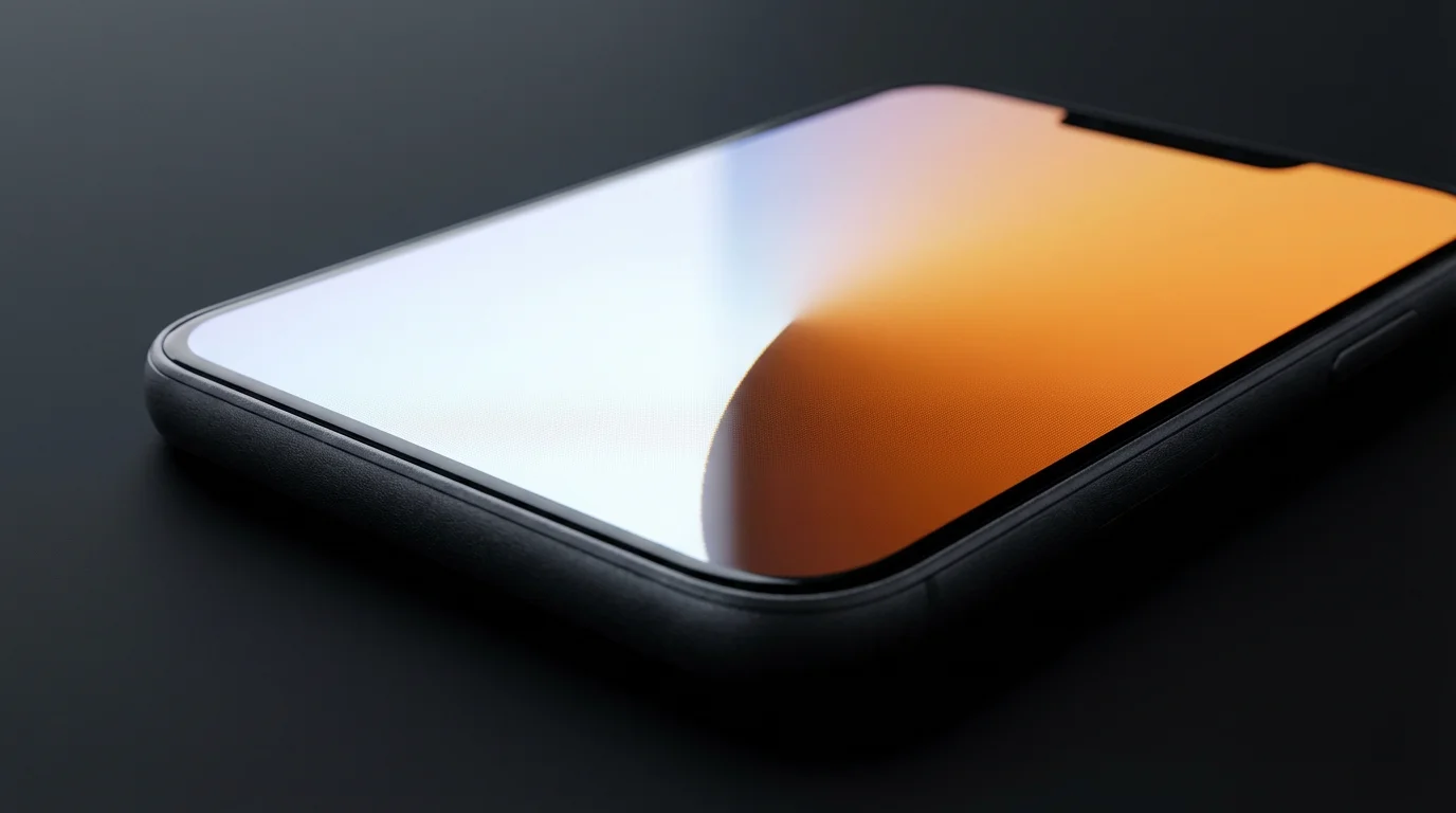 Macro view of a phone screen transitioning from blue light to warm amber light for sleep mode.