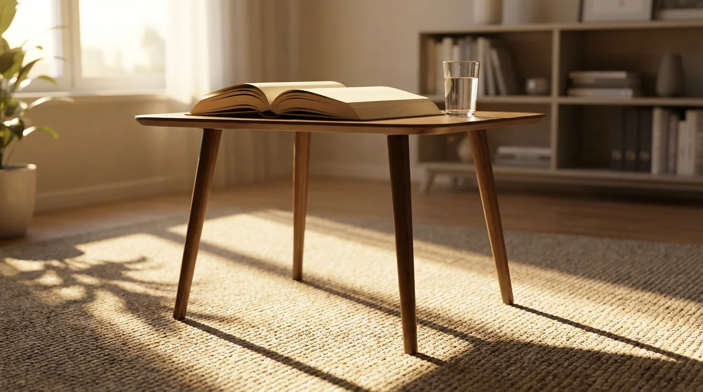 Open book on side table in warm sunlight illustrating environmental cues for reading.