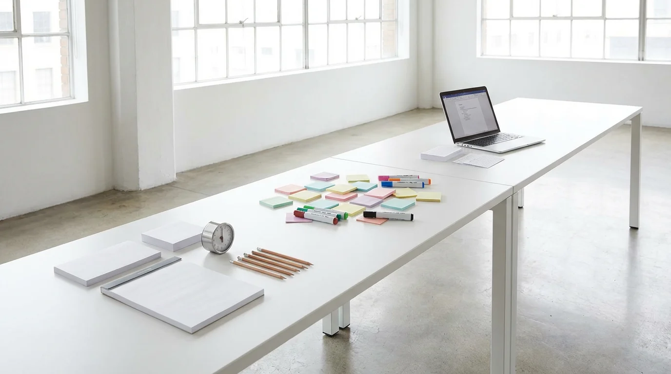 Organized brainstorming table showing distinct phases of preparation, production, and polish.