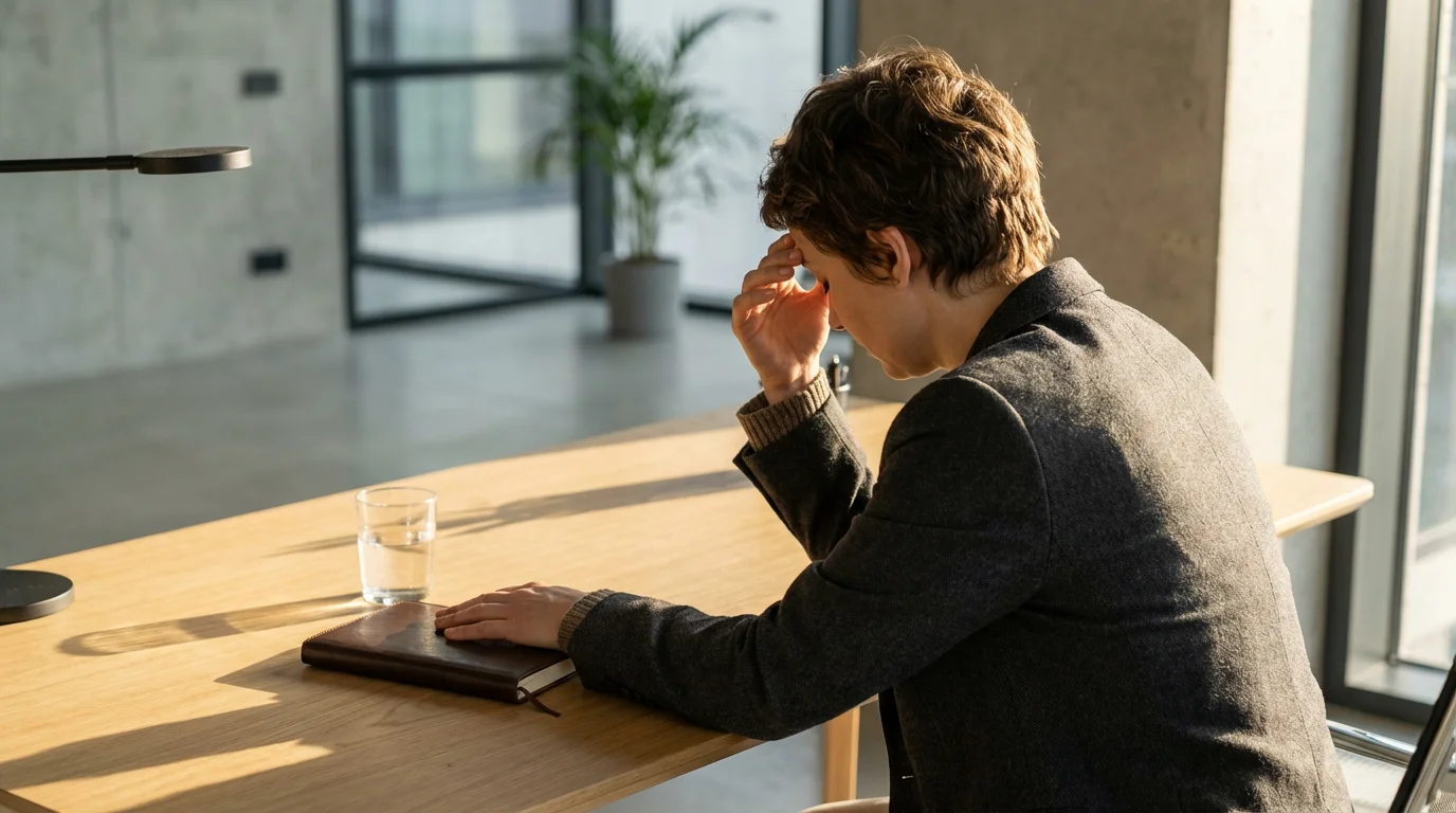 Over-the-shoulder photo of a focused person at a desk overcoming a mental visualization challenge.