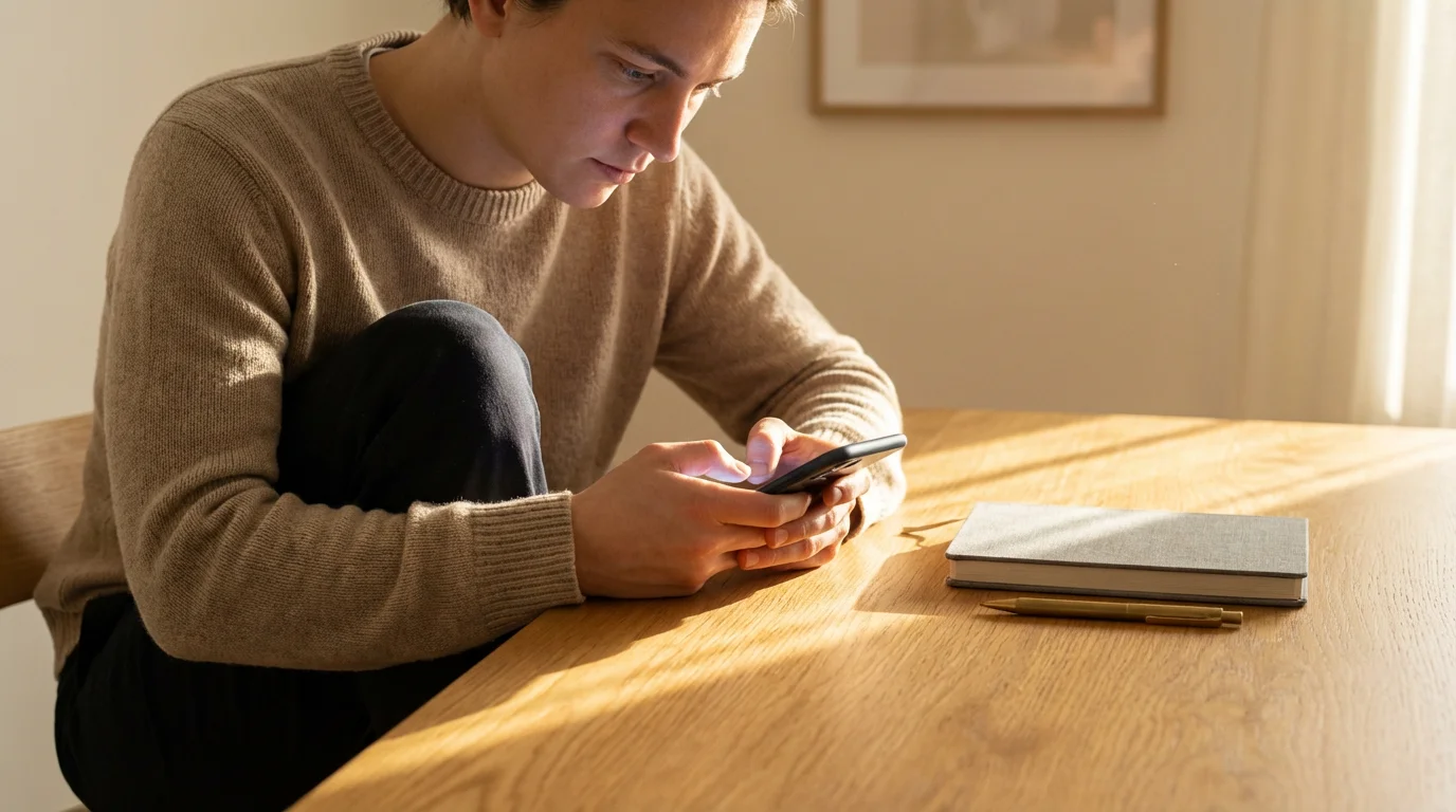 Person mindlessly scrolling on a smartphone during a social media cleanse relapse.