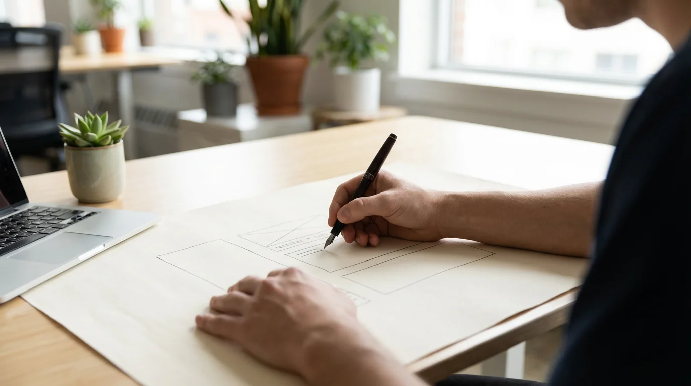 Professional mapping out work strategy on paper at a clean desk during the day.