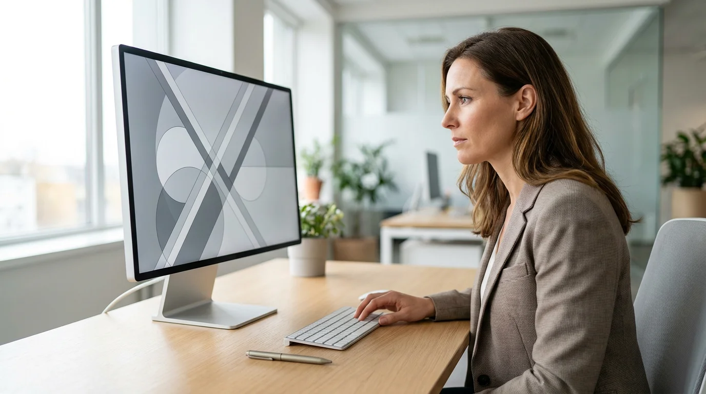 Professional using a systematic approach to clear emails at a minimalist, brightly lit desk.