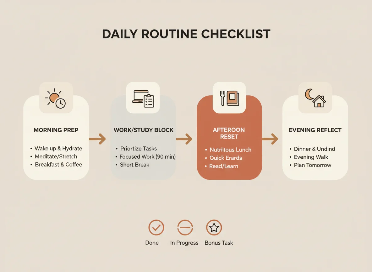 Infographic showing routine tasks schedule or checklist.