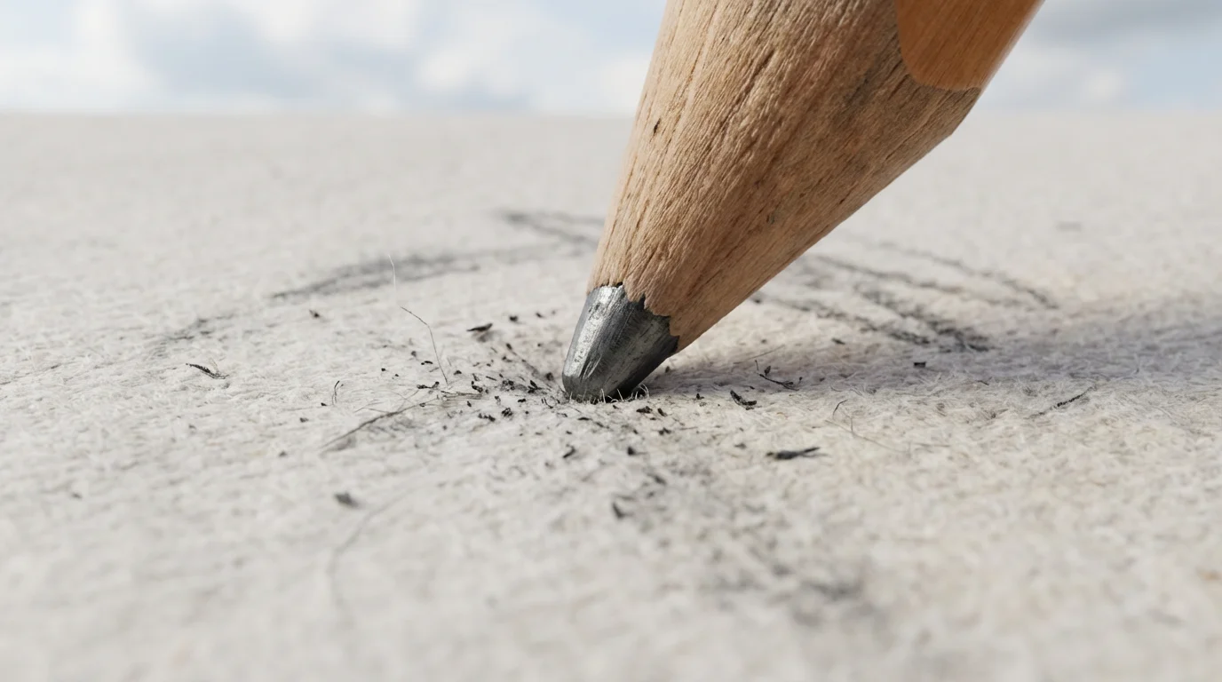 Macro photography of a blunt pencil tip on textured paper symbolizing imperfect progress.