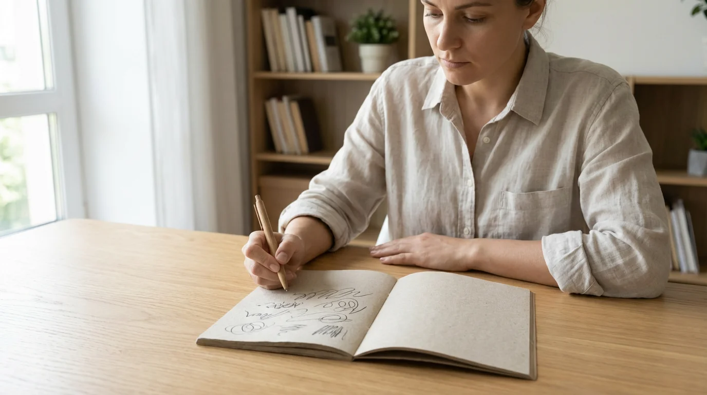 Person at desk with open planner ready to resume habit tracking.